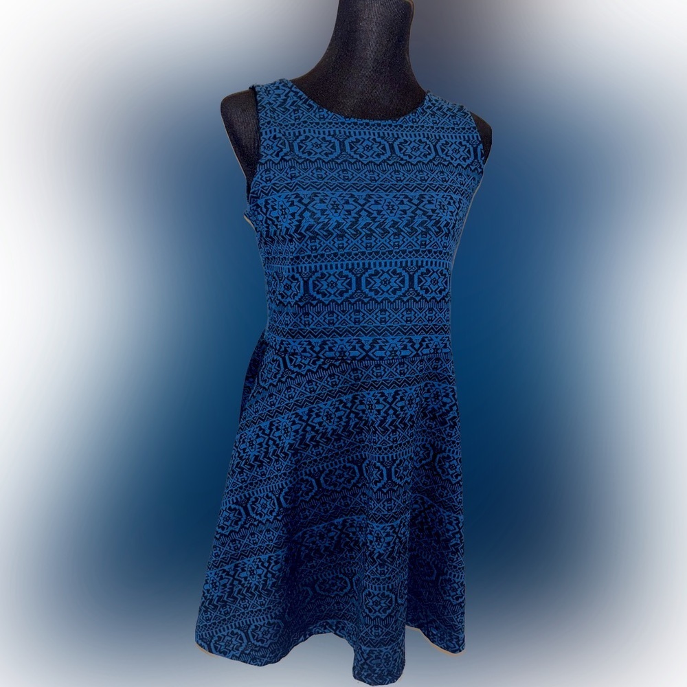 Kafe blue black Aline floral swing dress D1